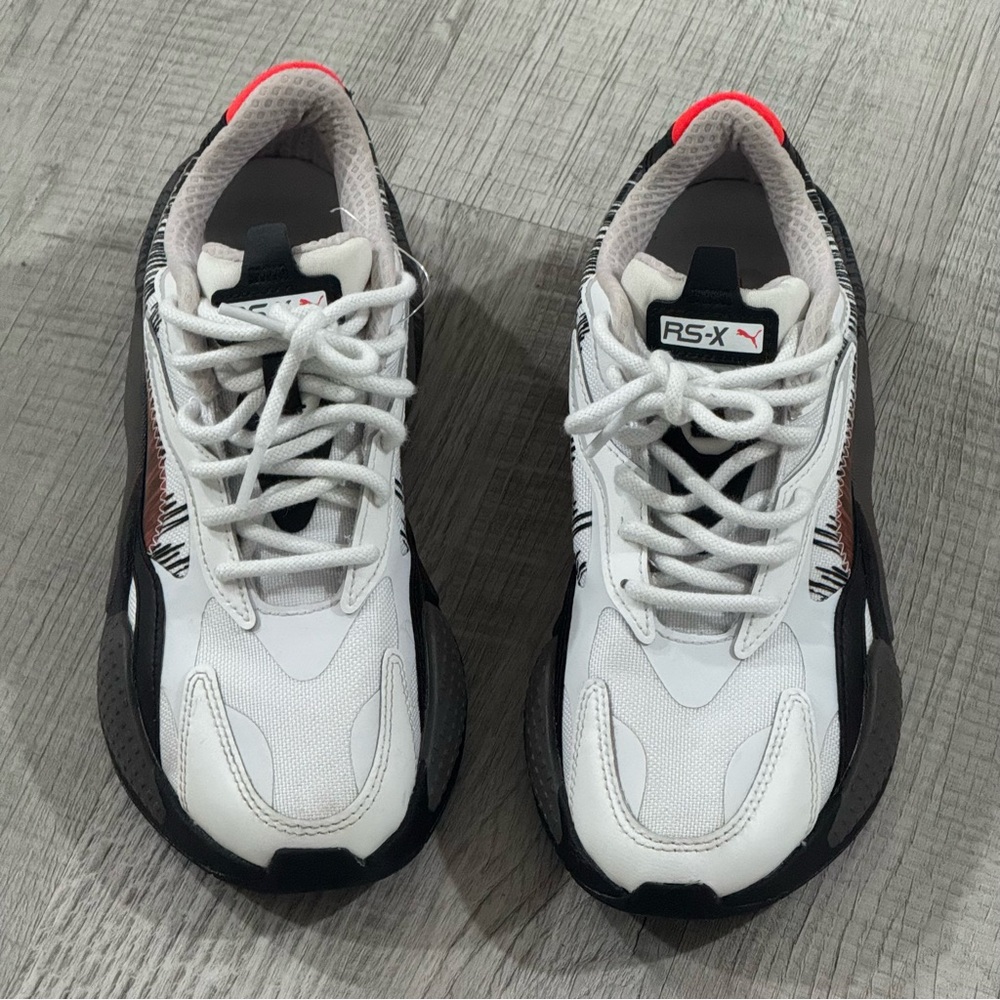 Puma Black and White Sneakers with Red Heel Accent
